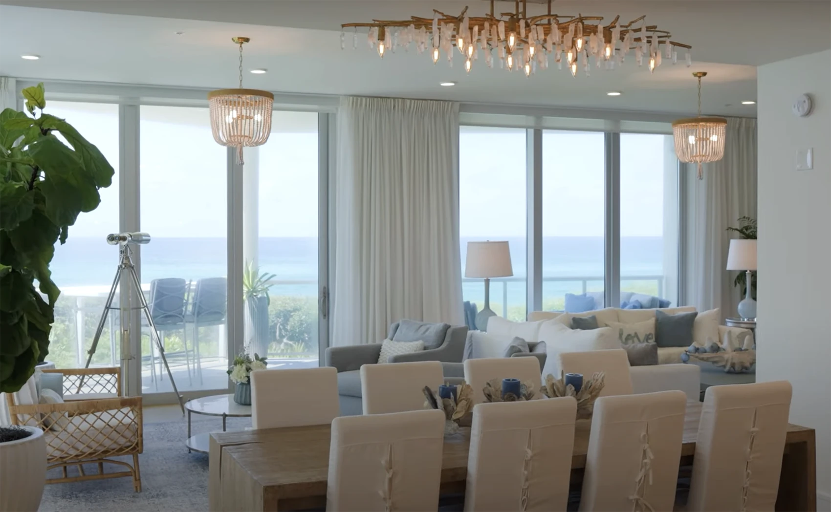 New Listing Dining room and living room with gulf views